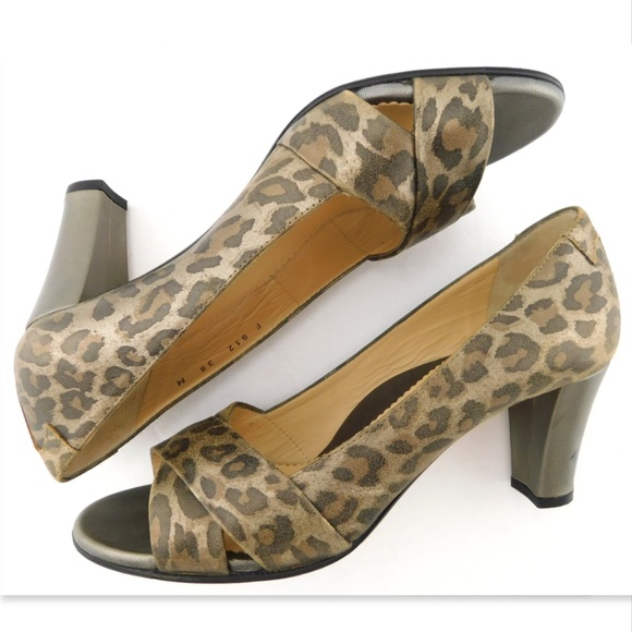 TARYN ROSE Metallic Leopard Open Toe Heel Pumps 38 - Picture 5 of 8